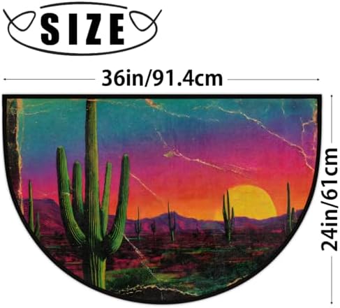 Sunset Cactus Mountain Half Round Door Mat Non Slip Washable Semi Circle Area Rug Absorbent Soft Half Moon Rug Floor Mat for Indoor Outdoor Kitchen Bathroom Patio Front Door Mat Decor,E632