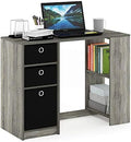 Furinno JAYA Desk, 39.4" Wide Gaming Desk with Drawer Bins, Computer Desk with Side Book Shelf, Writing Desk, Office Desk for Home Office, Study Room, Dorm, Bedroom, French Oak
