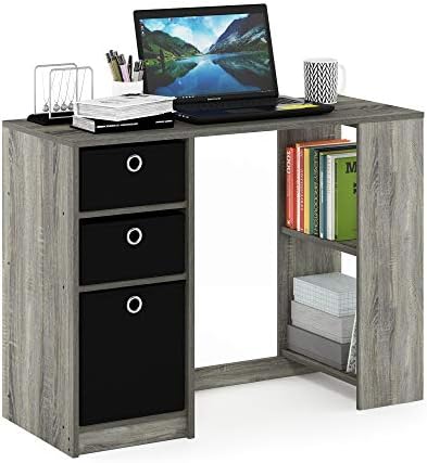 Furinno JAYA Desk, 39.4" Wide Gaming Desk with Drawer Bins, Computer Desk with Side Book Shelf, Writing Desk, Office Desk for Home Office, Study Room, Dorm, Bedroom, French Oak