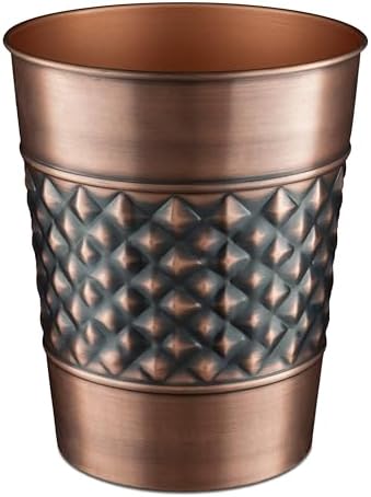 Monarch Abode Metal Bathroom Trash Can – Waste Basket for Bedroom, Office Desk, & Dorm, Handcrafted Geo Embossed, Durable Decorative Antique Copper Small Trash Can Bathroom Garbage Bin Wastebasket