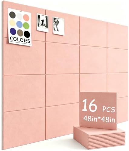 48" x 48" Cork Board Alternative, 16 Pack Felt Bulletin Board Tiles with 30 Adhesive Tabs Wall Push Pin Board for Office Classroom Bedroom Decor