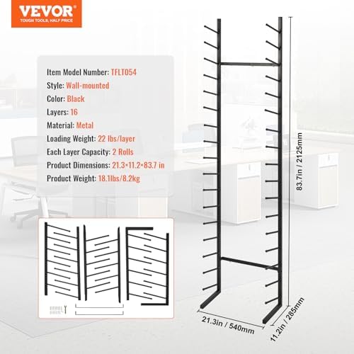 VEVOR Blueprint Storage Rack, Hanging Poster Display Rack 16-Tier, Vertical Blueprint Roll File Holder 2 Rolls/tire, Roll File Storage Rack for Blueprint Map Poster
