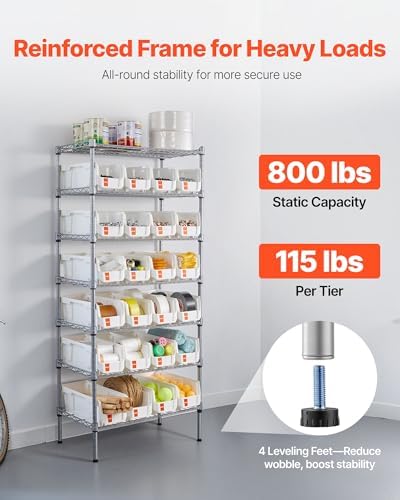 VEVOR 7-Tier Rolling Bin Storage Rack, 24 Small Bins, Bin Rack Storage Steel Wire Shelving System with Wheels, Mobile Tool Organizer for Garage, Warehouse, Office, Restaurant, Classroom, Kitchen