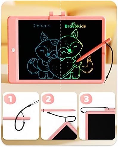 Bravokids 10 Inch LCD Writing Tablet for 3-8 Year Olds - Electronic Drawing Pad and Doodle Board as Educational Birthday Gifts for Girls and Boys (Pink) (Pack of 3)