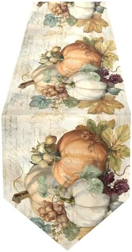 ALAZA Double-Sided Fall Pumpkin Autumn Leaves Thanksgiving2 Table Runner 14x108 Inches Long,Table Cloth Runner for Wedding Birthday Party Kitchen Dining Home Everyday Decor