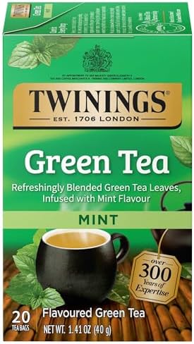 Twinings Green Tea with Mint, Caffeinated Tea Bags, 20 CT Box (1 Pack)