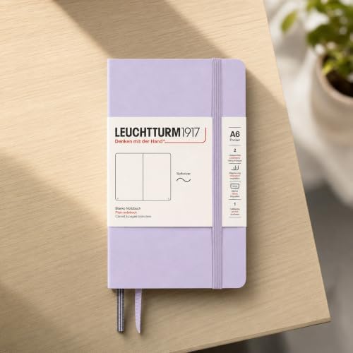 LEUCHTTURM1917 - Notebook Softcover Pocket A6-123 Numbered Pages for Writing and Journaling (Plain, Lilac)