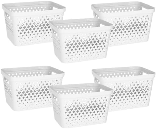 Glad Plastic Storage Basket Set, Value Pack of 6 | Open Storage Bins for Shelves, Bathroom, Pantry, Closet | Nesting Organizer Boxes with Handles, 4 Gallon, White