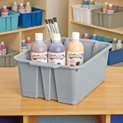 Really Good Stuff Stacking Bins, 14" x 10" x 5.75"-12-Pack, Pebble