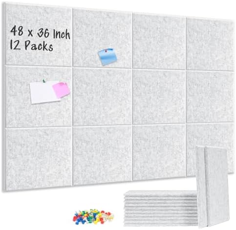 DOLLAR BOSS Felt Cork Board Tiles 48"x36" Bulletin Board, 12 Pcs Light Grey