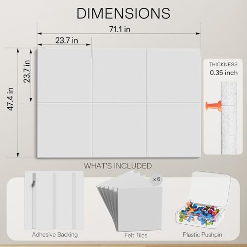 MaxGear Extra Large Bulletin Board 72" x 48", White Felt Wall Tiles Pushpin