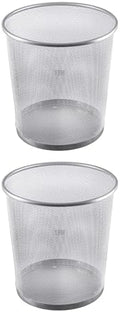 YBM HOME Wire Steel Mesh Trash Can - 4.75-Gallon Waste Basket for Under Desk, Office, Home, Bathroom, Laundry Room - Round Open Top Metal Wastebasket Trashcan, Silver, Pack of 2