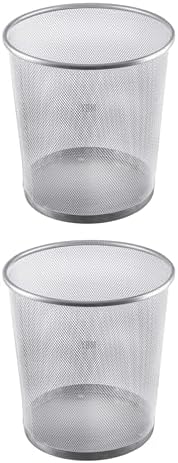 YBM HOME Wire Steel Mesh Trash Can - 4.75-Gallon Waste Basket for Under Desk, Office, Home, Bathroom, Laundry Room - Round Open Top Metal Wastebasket Trashcan, Silver, Pack of 2