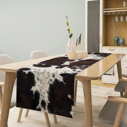 Cow Print Table Runner, Brown Cowhide Print Western Style Table Runner Country Farmhouse Cottage Cow Patten Table Decoration for Home Kitchen Dining, 13x36 in