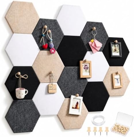 6.7 x 5.9 in 16 Pcs Hexagon Cork Board Tiles, Felt Pin Boards, Classic