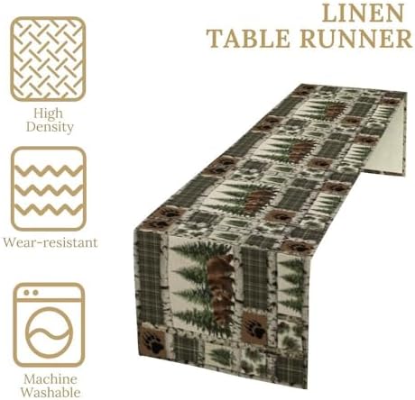 Vintage Rustic Cabin Moose Deer Bear Table Runner, Retro Bear Cottage Country Style Cabin Farmhouse Dinner Runner for Home Kitchen Dining Table Decoration 13"x90"