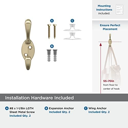 Amerock H55451BBZ | Noble Double Prong Decorative Wall Hook | Golden Champagne Hook for Coats, Hats, Backpacks, Bags | Hooks for Bathroom, Bedroom, Closet, Entryway, Laundry Room, Office (Pack of 6)