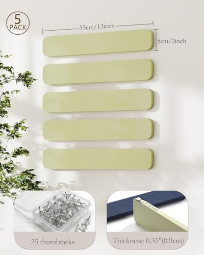 JBER Felt Strip Board 13" x 2", 5 Pack Cork Board Alternative, Grass Green