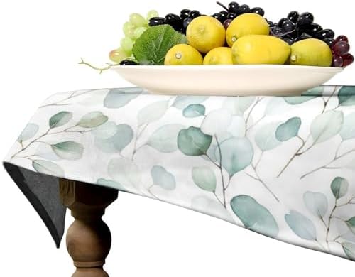 Eucalyptus Leaf Tablecloth, Spring Botanical Sage Green Watercolor Floral Plant Branches Print Table Cloth for Home Kitchen Dining Outdoor Patio Wedding Decor 60x110in