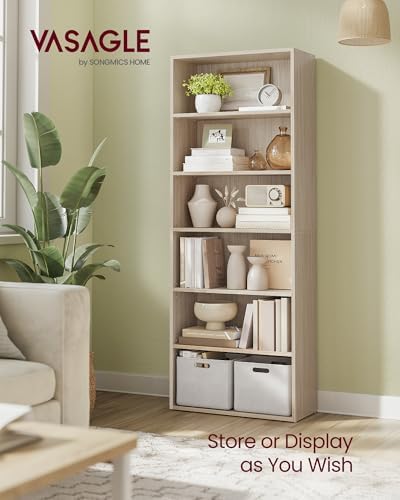 VASAGLE 6-Tier Bookshelf, Storage Organizer, 23.6 x 9.4 x 63.2 Inches
