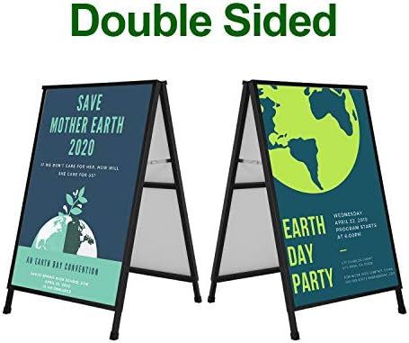 Heavy Duty A-Frame Sidewalk Sign 24 x 36 Inch, Portable Double-Sided Sandwich Board Slide-in Folding Metal Signboard with 2 Plastic Poster Boards