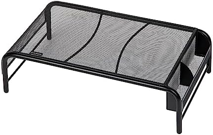Mind Reader Monitor Stand, Ventilated Laptop Riser, Desktop Organizer, Side Storage, Metal Mesh, 20" L x 11.5" W x 5.5" H, Black (Pack of 2)
