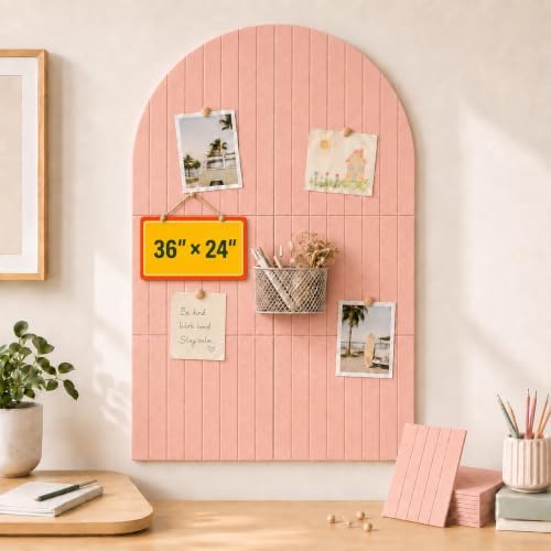 Arched Felt Bulletin Board for Home Office, Bedroom & Classroom Wall Decor, Large 36 x 24 Felt Pin Board with 6 Customizable Tiles and Adhesive Tabs for Photos & Memos
