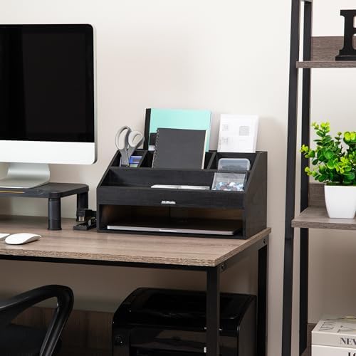 Mind Reader Desk Organizer, File Storage, Accessory Holder, Cord Management, Office, Wood, 16.25"L x 9.5"W x 8.5"H, Black