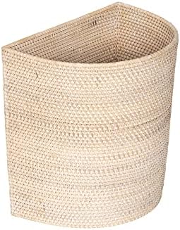 KOUBOO Handwoven Half-Moon Rattan Waste Basket Wicker Trash Can, Off White