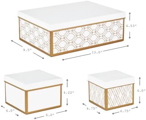 Hallmark Nesting Gift Boxes with Lids and Fill, 3-Pack (White and Gold)