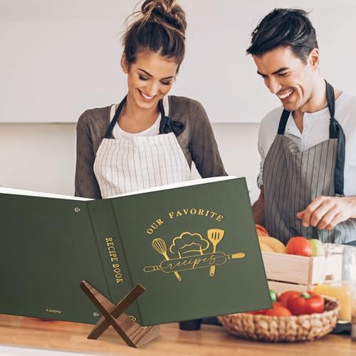 Lanpn Recipe Binder 8.5x11 3 Ring Kit, Waterproof Recipe Book Organizer Binder to Write in Your Own Recipes, Blank Cookbook with 60 Plastic Sleeves,116 Recipes, Dividers, Labels & Stickers, Green