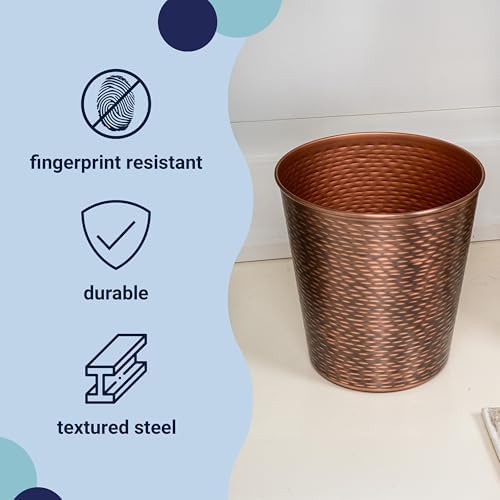 happimess Remi 2.1 Gal Textured Steel Wastebasket, Antique Copper