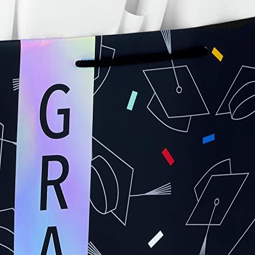 Hallmark 13" Large Graduation Gift Bag with Greeting Card and Tissue Paper (Black, Red, Blue, Holographic) for High School, College, Law School, Nursing, Kindergarten (Pack of 3)