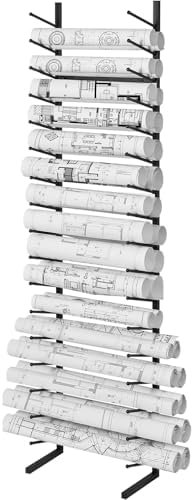 VEVOR Blueprint Storage Rack, Hanging Poster Display Rack 16-Tier, Vertical Blueprint Roll File Holder 2 Rolls/tire, Roll File Storage Rack for Blueprint Map Poster
