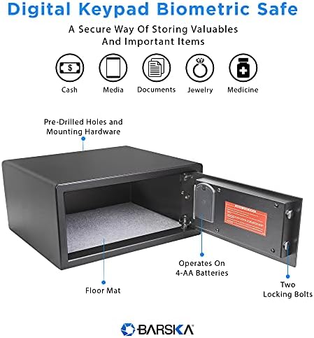 Barska 0.85 Cu Ft Digital Biometric Safe with Keypad – Fingerprint Scanner, ADA Compliant LED Display, Interior Light, Motorized Steel Locking Bolts, Secure Home Office Safe