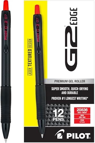 PILOT G2 Edge Red Pens, 12ct box, Fine Point 0.7 mm
