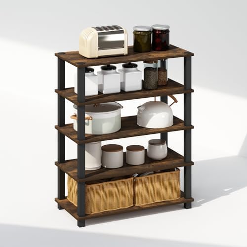 Furinno Turn-S-Tube Storage Shelves Set of 2, 3-Tier Stackable Standing Shelf, Open Corner Shelf, for Organization and Storage, Living Room, Garage, Home Office, Amber Pine