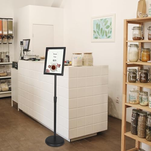YDisplay Sign Holder Stand with Base 8.5x11inches Pedestal Floor Standing Sign Display Holder Height Adjustable Both Landscape Or Portrait Displayed,Black