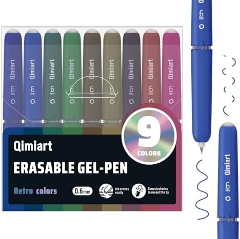 Erasable Gel Pens, 9 Pack Retro Colors, 0.6mm Fine Point