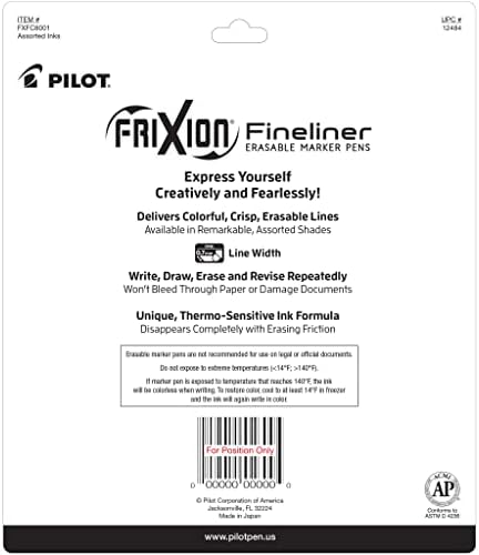 PILOT FriXion Fineliner Erasable Marker Pens, Fine Point 0.7 mm, Pack of 8