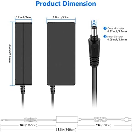 Neewer Photography AC 110V to DC 15V 2.0mm X 5.5mm Power Adapter with Power Cable 4.8A Output Power Supply for Photo Studio Ring Light (Black)