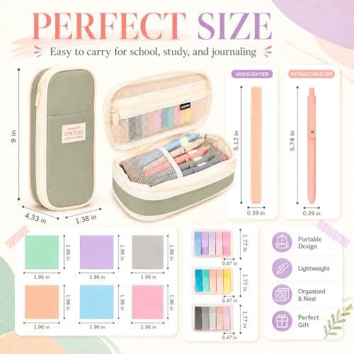 27 Pcs Aesthetic School Supplies Include 12 Pcs Aesthetic Highlighters Bible 1 Ppcs Big apacity Pen Case Bag 5 Pcs Retractable Quick Dry Gel Ink Pens 9 Pads Clear Sticky Tabs for School Office Home