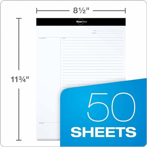 Oxford FocusNotes Writing Pad, Clear Note-Taking System, 8.5 x 11 Sheets, Guided Note, Cue & Summary Sections, 50 Sheets, Professional School and Office Notepad, Proudly Made in the USA (Pack of 12)