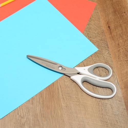 Westcott 8.5" Power Pivot Titanium Bonded Soft Handle High-Leverage Crafting and Fabric Scissors, White