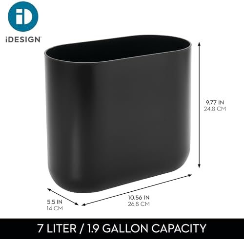 iDesign Small Slim Plastic Bathroom Trash Can, Black