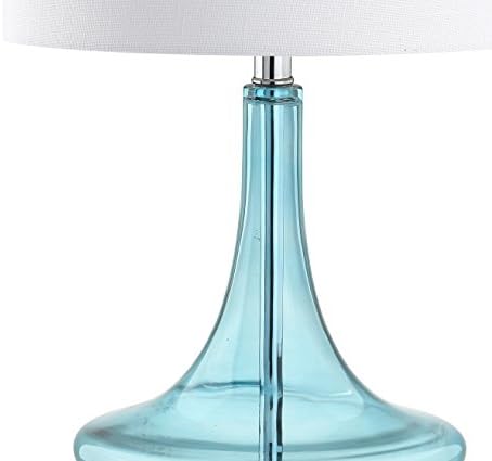 JONATHAN Y Cecile 25.5" Metal Glass Lamp, Aqua/Chrome, Set of 2