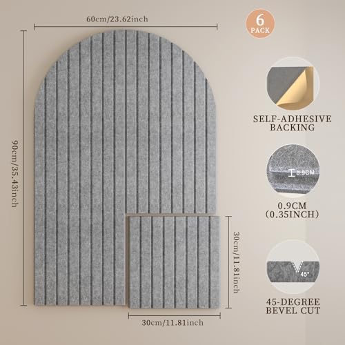 JBER Arched Cork Board Alternative 36" x 24", 6 Pack, Light Gray
