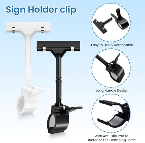 8 Pcs Double Sided Sign Clips, Swivel Sign Holders for Stores, Black& White