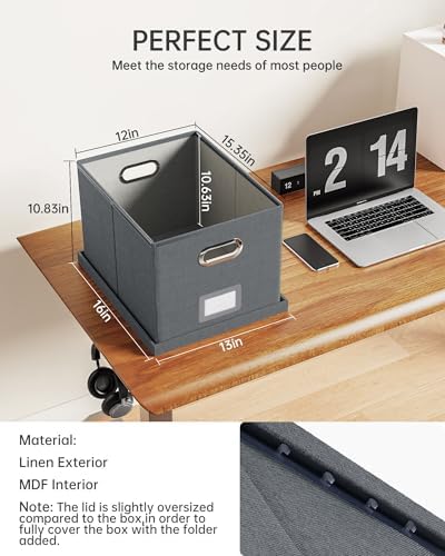 Oterri 2 Pack File Storage Organizer, Filing Box, Portable File Box with Lid, Fit for Letter/Legal File Folder Storage, Document Organizer, Dark-gray