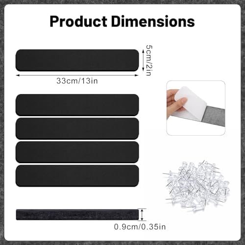 5 Pack Felt Bulletin Board Strips, 13x2 Inch Pin Board, Cork Boards